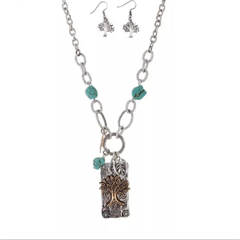 NATURE Mixed Metals Necklace Earring Set